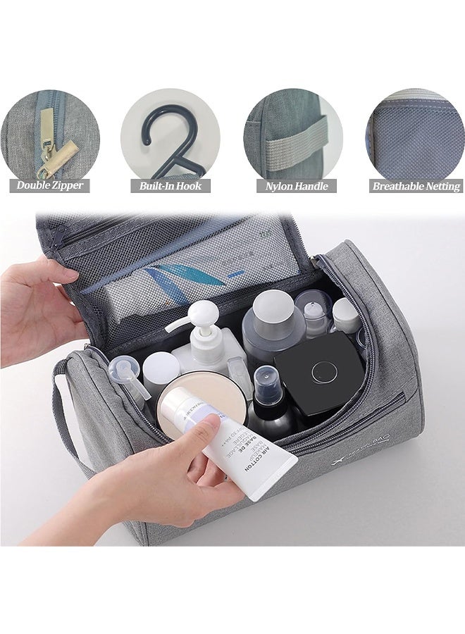 MLADEN حقيبة أدوات الزينة المقاومة للماء، منظم سفر بسعة كبيرة للرجال والنساء، حقيبة أدوات الزينة المعلقة، حقيبة تنظيم تخزين أدوات دوب المحمولة مع خطاف تعليق لفرش أدوات الزينة وأدوات الحلاقة (رمادي) - Image 4