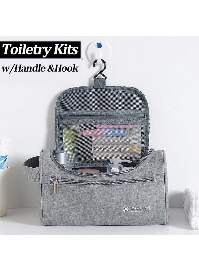 MLADEN حقيبة أدوات الزينة المقاومة للماء، منظم سفر بسعة كبيرة للرجال والنساء، حقيبة أدوات الزينة المعلقة، حقيبة تنظيم تخزين أدوات دوب المحمولة مع خطاف تعليق لفرش أدوات الزينة وأدوات الحلاقة (رمادي) - Image 3