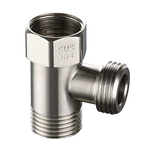 Tecmolog 3-way Tee Connector Stainless Steel T Adapter G 1/2 T Valve Diverter for Bathroom Shower Arm, Angle Valve Hose, SBA020A - Image 1