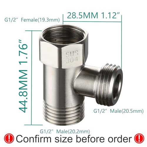 Tecmolog 3-way Tee Connector Stainless Steel T Adapter G 1/2 T Valve Diverter for Bathroom Shower Arm, Angle Valve Hose, SBA020A - Image 4