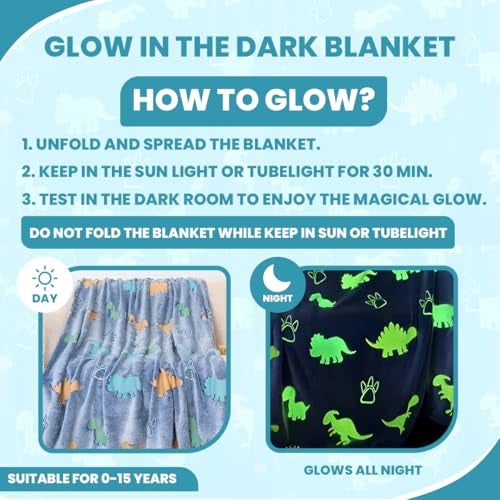 TONY STARK Big Size Glow in The Dark Blanket for Kids, 0-15 Years |200x152 Cm| Soft Flannel Fleece Throw, Cozy & Warm All-Season Radium Blanket, for Boys & Girls – (Jurrasic Adventure) - Image 2