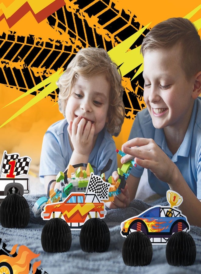 Chivertion 9 Pcs Monster Truck Birthday Party Decorations Honeycomb Car Ornaments Double Sided 3D Blaze Wheels Truck Themed Table Centerpiece for Kids Decor - Image 2