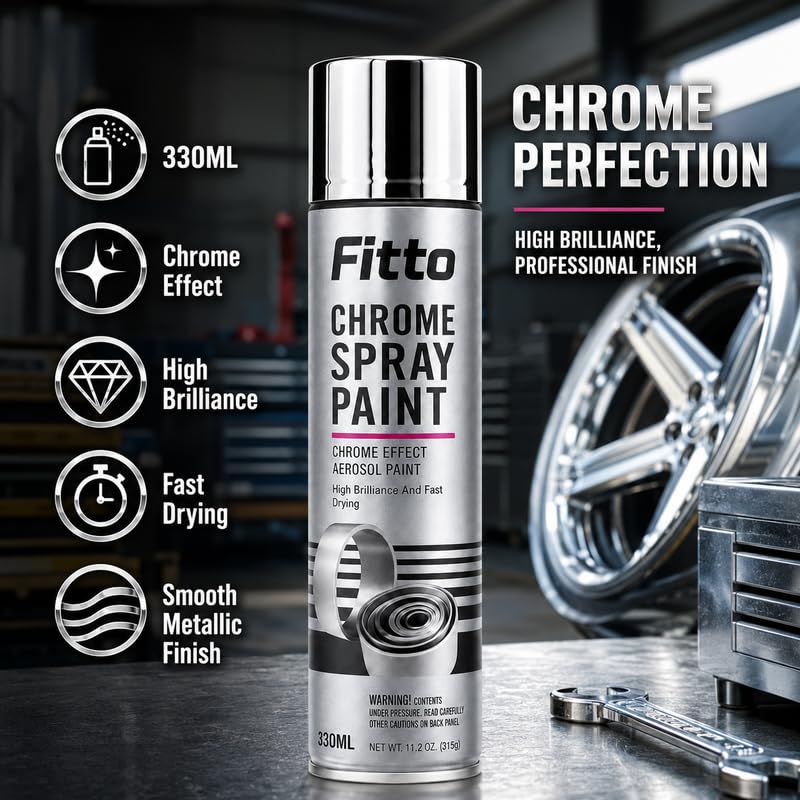 FITTO Chrome Spray Paint 330ML, High Gloss Chrome Effect Aerosol Paint for Metal Plastic Wood and Glass, Fast Dry Multi Surface Spray Paint - Image 3