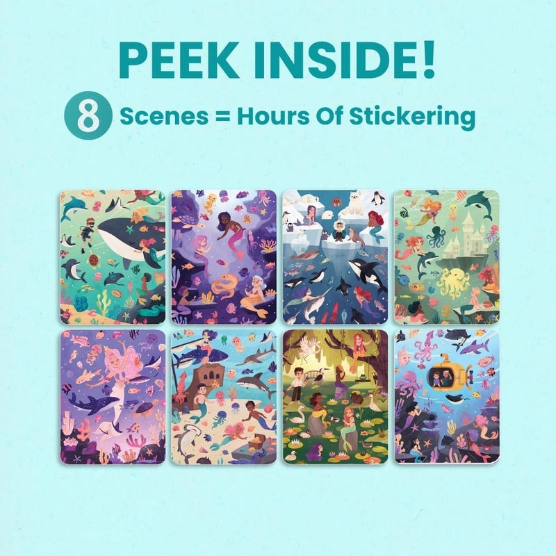 CUPKIN Mermaid Stickers by , Toddler Sticker Book for Kids, Fun Toy, Toddler Road Trip Essentials, 300+ Girly Stickers + 8 Sticker Scenes and Coloring Pages, Mermaid Stickers Ages 2+ - Image 5