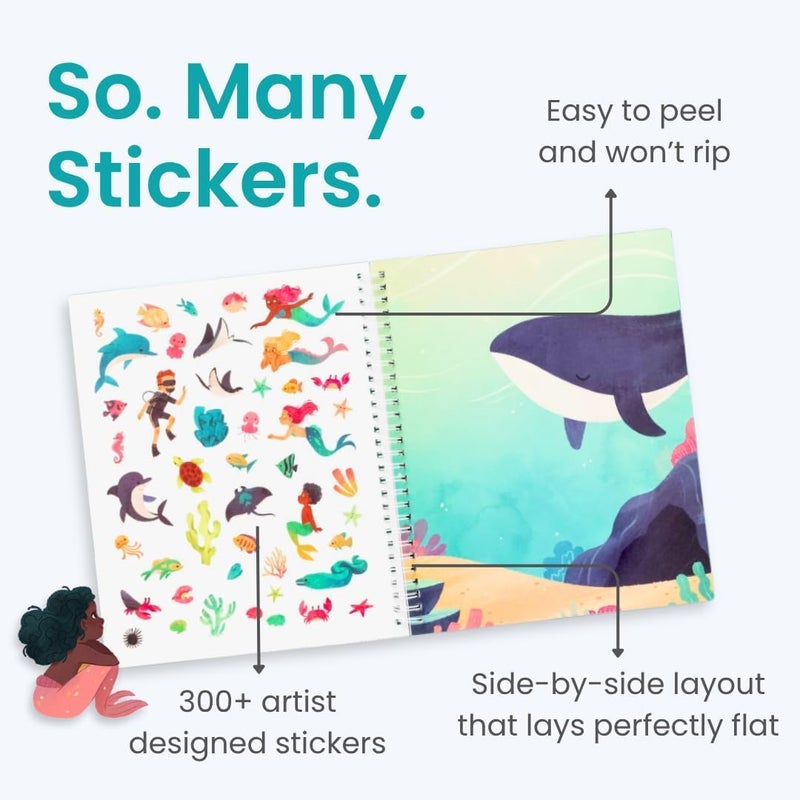 CUPKIN Mermaid Stickers by , Toddler Sticker Book for Kids, Fun Toy, Toddler Road Trip Essentials, 300+ Girly Stickers + 8 Sticker Scenes and Coloring Pages, Mermaid Stickers Ages 2+ - Image 2