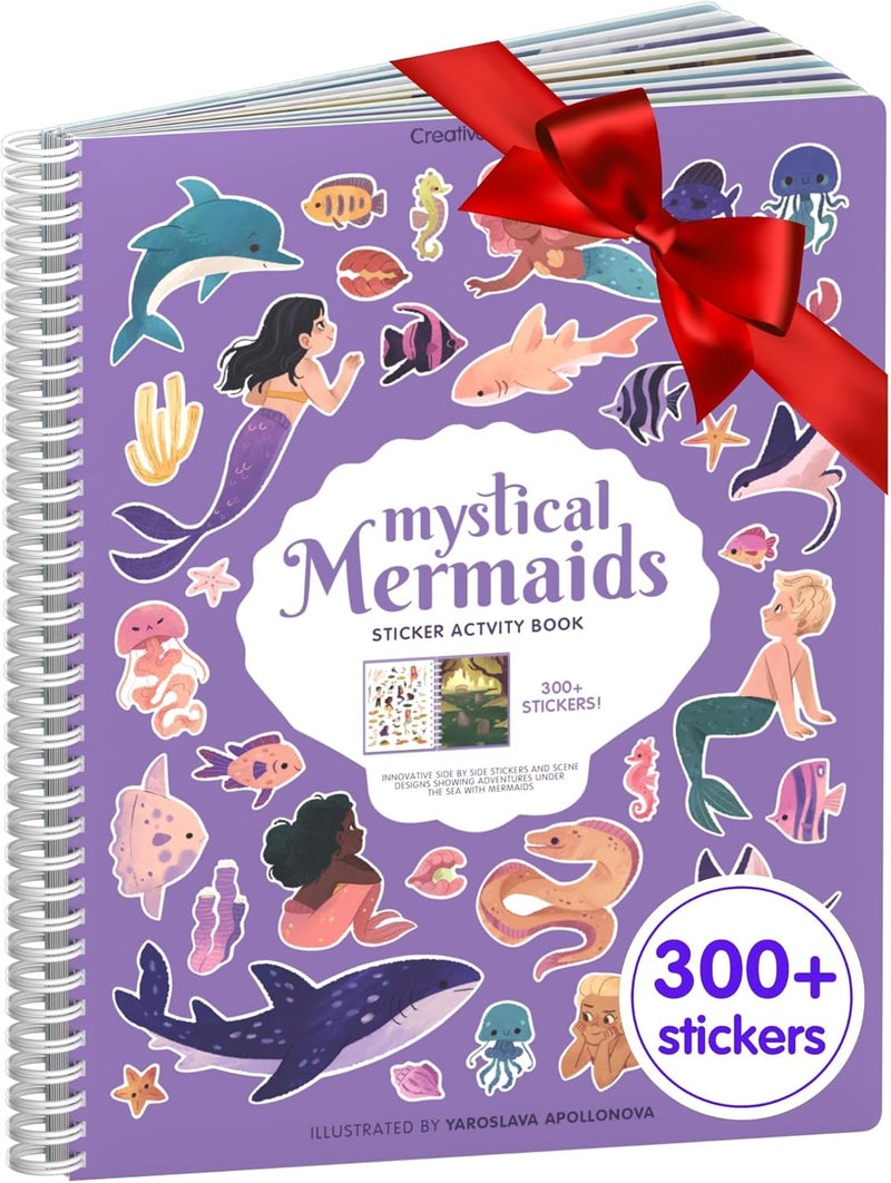 CUPKIN Mermaid Stickers by , Toddler Sticker Book for Kids, Fun Toy, Toddler Road Trip Essentials, 300+ Girly Stickers + 8 Sticker Scenes and Coloring Pages, Mermaid Stickers Ages 2+ - Image 1