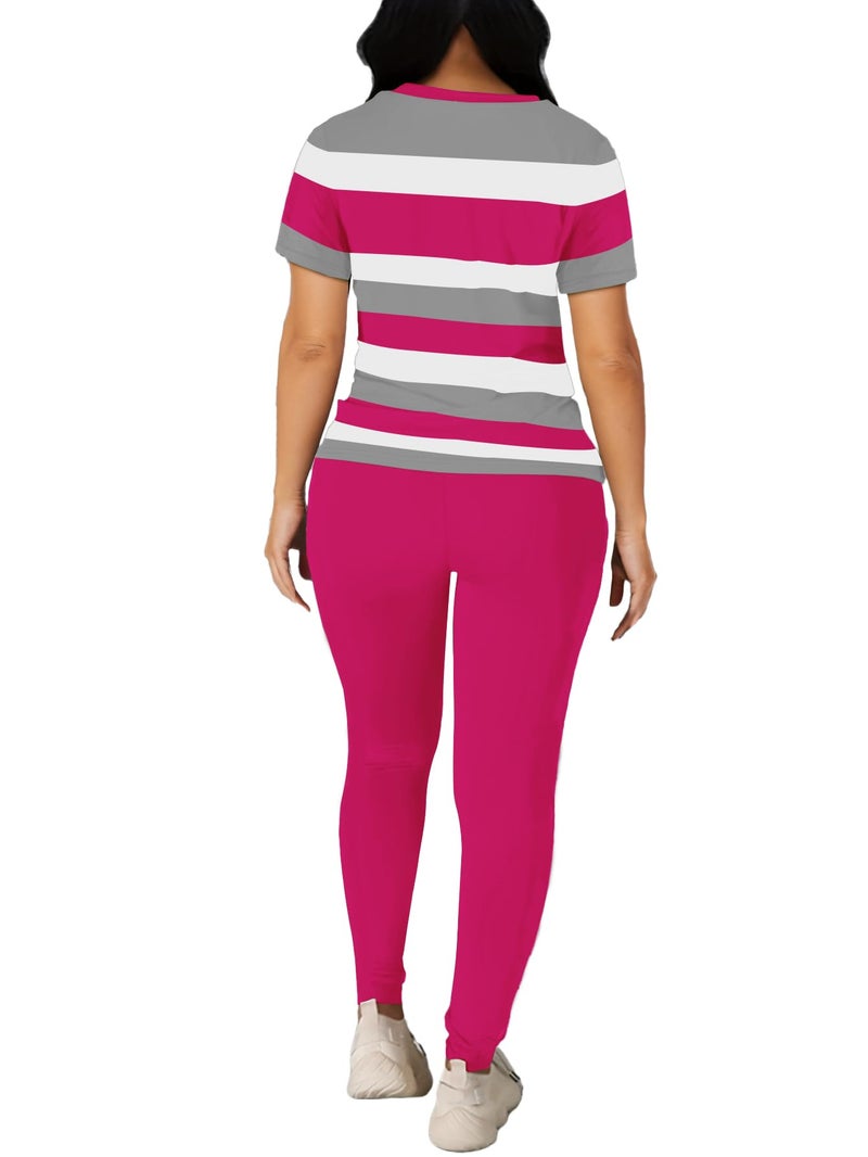 HBQ Women 2 Piece Outfits Summer Sweatsuits Slim Fit Track Suits Biker Short Workout Jogger Sets Stripe S - Image 4
