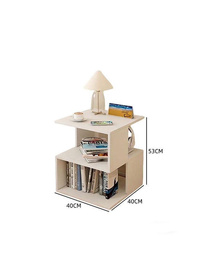 طاولة ليلية مفتوحة ذات طبقتين، طاولة طرفية، طاولة قهوة صغيرة لغرفة المعيشة، طاولة جانبية لغرفة النوم، طاولة تخزين متعددة الطبقات بسيطة (40*40*53 سم) - Image 2