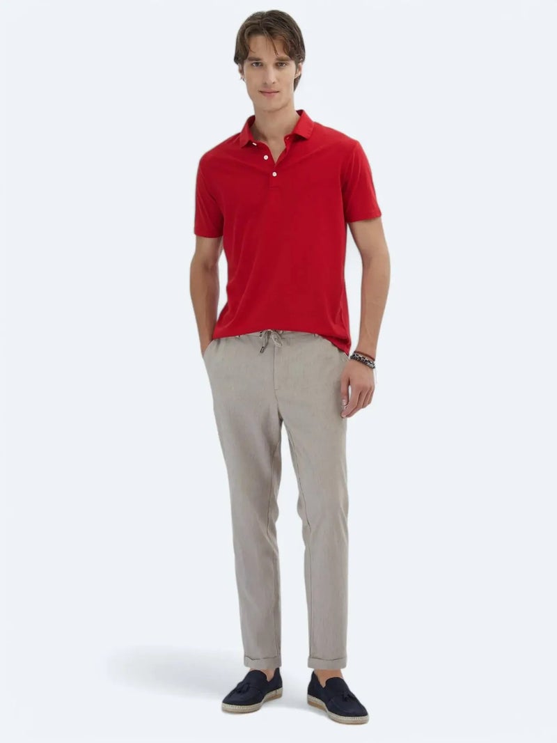 كيب تيشيرت قطني 100%، أحمر سادة، بياقة بولو - Image 2