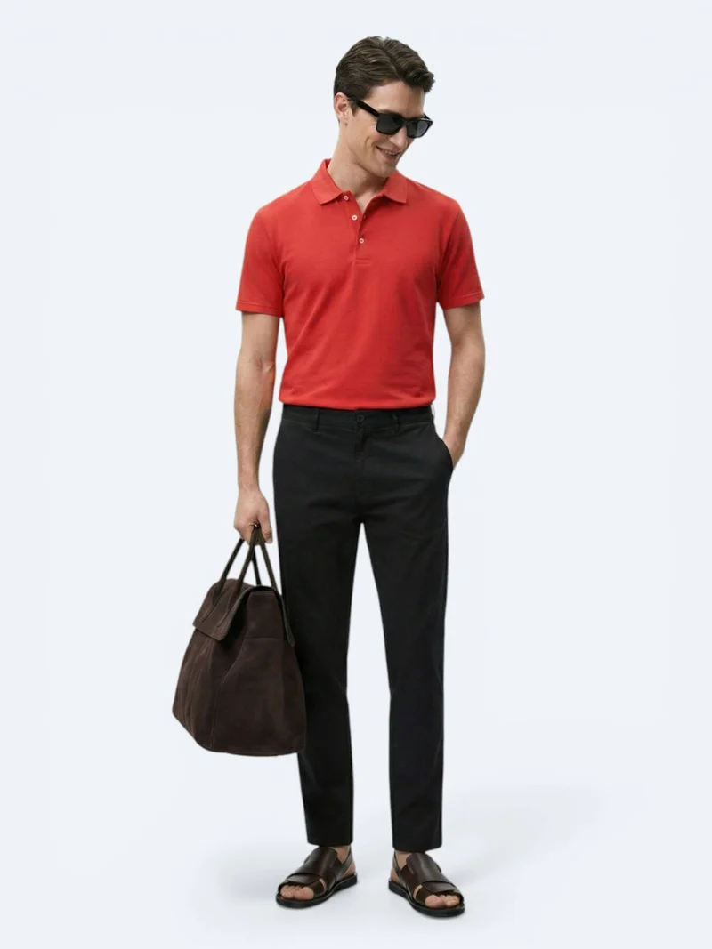 Kip Red Plain Polo Neck 100% Cotton T-Shirt