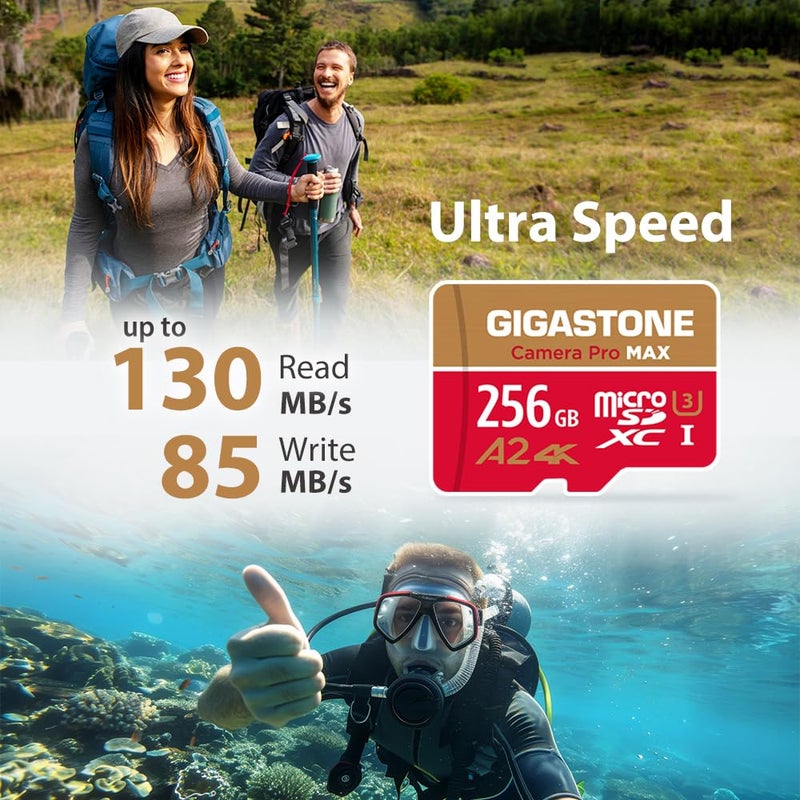 Gigastone ã€5-Years Data Recoveryã€‘ GIGASTONE 256GB Micro SD Card with USB 3.2 Type C Card Reader, 4K Camera Pro MAX, Speed Up to 130MB/s Compatible with Gopro, DJI, Dash Cam, MicroSDXC UHS-I A2 V30 U3 - Image 3