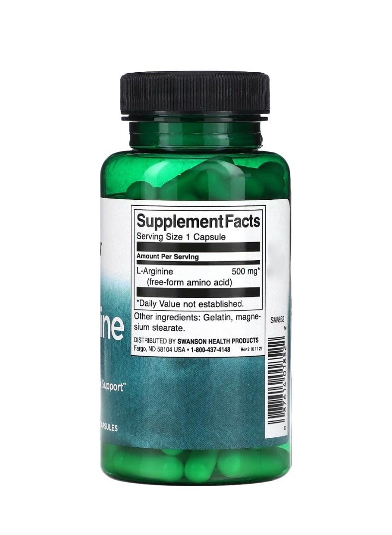 SWANSON L-Arginine 500 mg 100 Capsules - Image 2