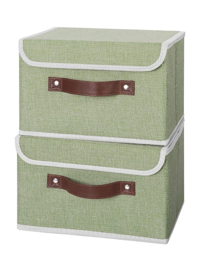 Foldable Storage Box, 2 Pcs Cotton Linen Fabric Bins with PU Leather Handles, Home Cubes Baskets, Closet Organizer Containers for Clothes, Room, Toy, Underwear, Bra, Panty  - Image 2