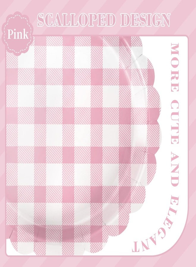 QIYANPAX 175 PCS Pink Gingham Party Supplies Includes Pink Gingham Paper Plates, Cups, Napkins, Cutlery for Baby & Bridal Shower, Wedding, Birthday Party, Outdoor Picnic, Serves 25 - Image 3