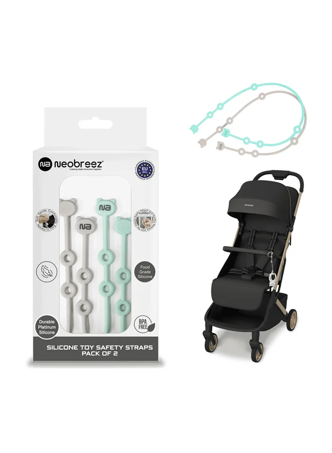 neobreez Neobreez Food Grade Silicone Toy Safety Strap for Stroller Buggy, Pushchair, Pram, Carseat, High-Chair|Adjustable Baby Toddler Toy, Pacifier, Bottle, Cribs, Teether Holder|Toy Safety Belt(Pack of 2)