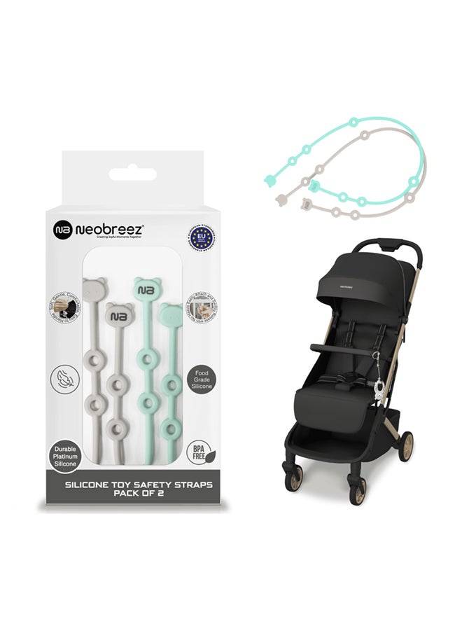 neobreez Food Grade  Silicone Toy Safety Strap For Strollers, Buggy, Pushchair, Pram, Carseat, High-Chair|Adjustable Baby Toddler Toy, Pacifier, Bottle, Cribs, Teether Holder|Toy Safety Belt(Pack of 2)  - Image 1