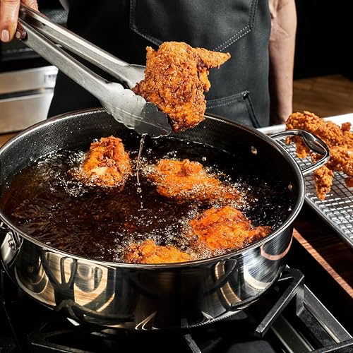 HexClad Hybrid Nonstick 7-Quart Sauté Pan with Tempered Glass Lid, Chicken Fryer, Stay-Cool Handles, Dishwasher-Friendly, Oven-Safe Up to 900°F, Induction Ready, Compatible with All Cooktops - Image 2