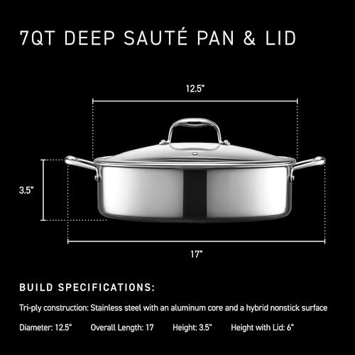 HexClad Hybrid Nonstick 7-Quart Sauté Pan with Tempered Glass Lid, Chicken Fryer, Stay-Cool Handles, Dishwasher-Friendly, Oven-Safe Up to 900°F, Induction Ready, Compatible with All Cooktops - Image 3