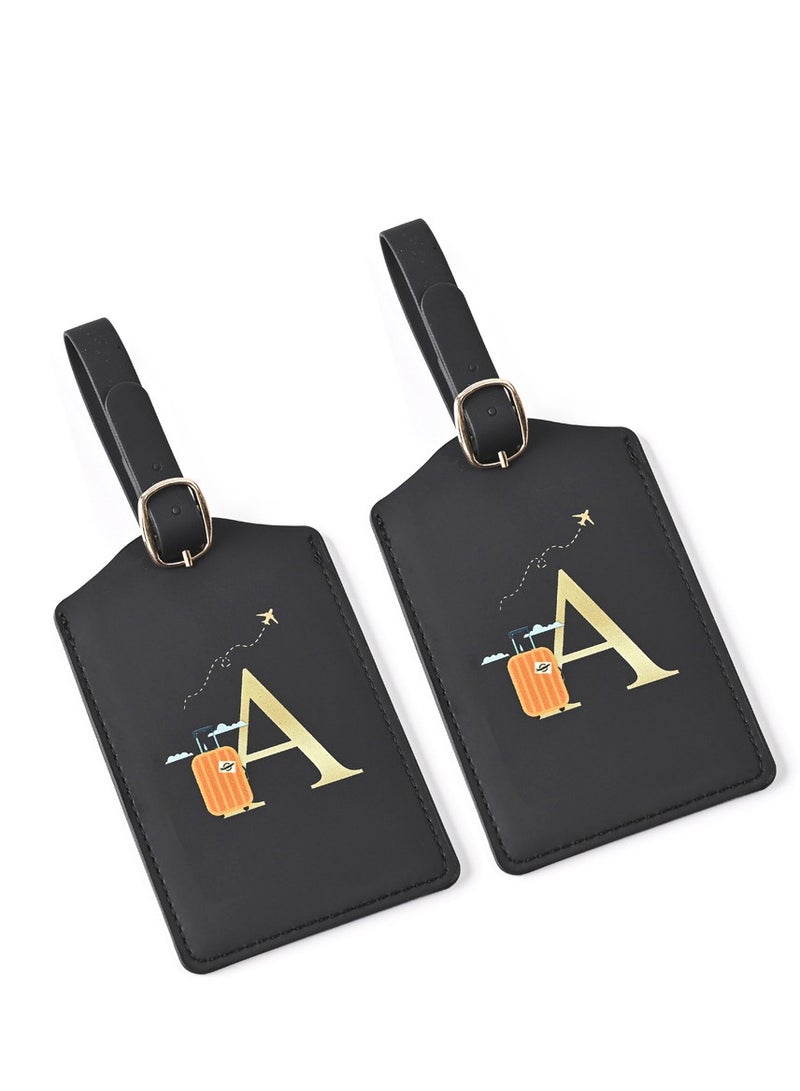 2 Pcs Luggage Tag PU Leather for Suitcase Baggage Handbag Travel Bag Label Suitcase Tag Suitcase Label Tag w. Name Card & Privacy Cover (A)  - Image 1