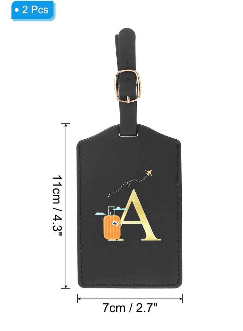2 Pcs Luggage Tag PU Leather for Suitcase Baggage Handbag Travel Bag Label Suitcase Tag Suitcase Label Tag w. Name Card & Privacy Cover (A)  - Image 2