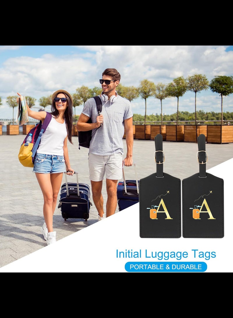 2 Pcs Luggage Tag PU Leather for Suitcase Baggage Handbag Travel Bag Label Suitcase Tag Suitcase Label Tag w. Name Card & Privacy Cover (A)  - Image 5
