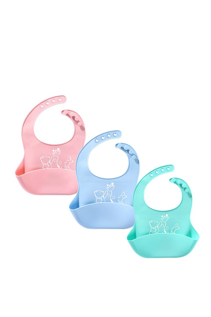 KUAZIVI 3PCS Silicone Baby Bibs Unisex Soft Adjustable Fit Waterproof Feeding Bibs - Image 1