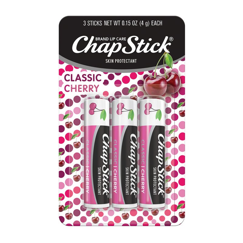 chapstick شامبستيك كلاسيك واقي للبشرة بلسم شفاه بنكهة الكرز، 0.15 أونصة (عبوة من 3) - Image 1