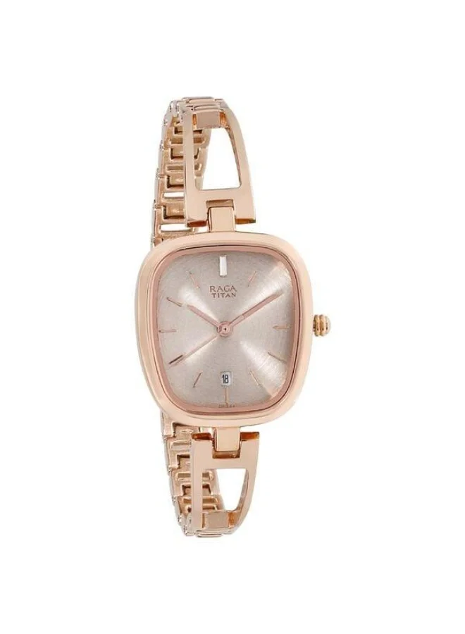 TITAN Raga Viva Quartz Analog with Date Grey Dial Rose Gold Metal Strap Watch for Women - 2604WM01