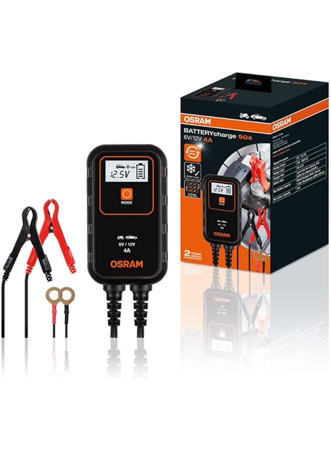 OSRAM Batterycharge 904, 4A Smart Charger, Car Battery Maintenance Device 12V, Mobile Car Battery Charger For Cars & Motorcycles - Image 1