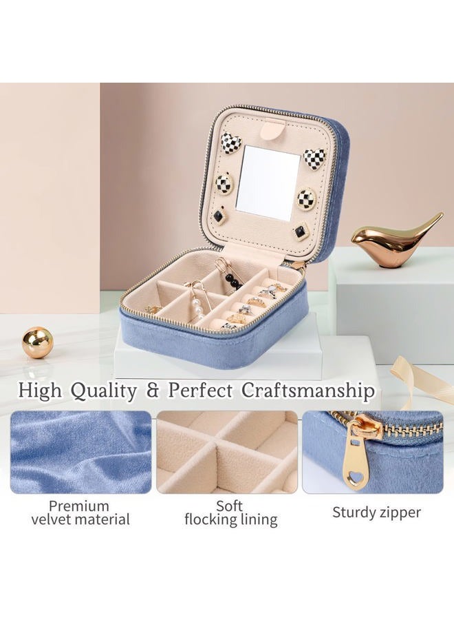 Dajasan Velvet Jewelry Box Mini Travel Jewelry Case Portable Travel Jewelry Organizer with Mirror for Earrings Bracelets Rings Necklace (blue) - Image 5
