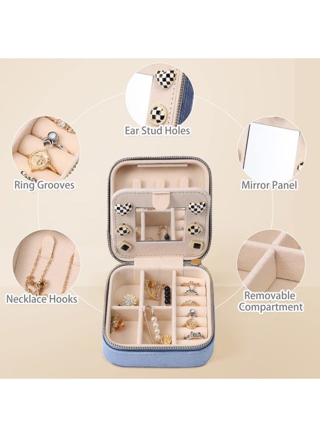 Dajasan Velvet Jewelry Box Mini Travel Jewelry Case Portable Travel Jewelry Organizer with Mirror for Earrings Bracelets Rings Necklace (blue) - Image 4