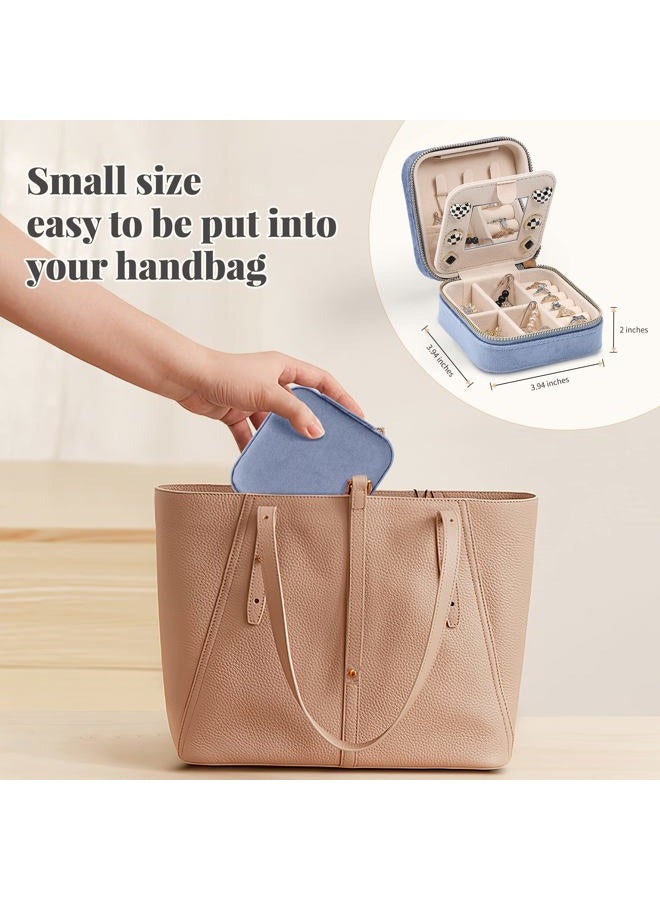 Dajasan Velvet Jewelry Box Mini Travel Jewelry Case Portable Travel Jewelry Organizer with Mirror for Earrings Bracelets Rings Necklace (blue) - Image 3