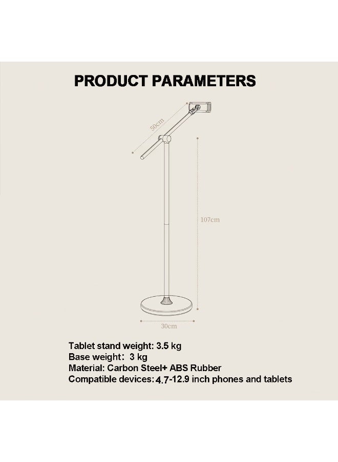 Tablet Stand for Bed Floor Tablet Stand Tablet Holder Adjustable Phone Stand Holder for 4.7-12.9'' iPad, iPhone, Samsung Galaxy Tablet Black - Image 2