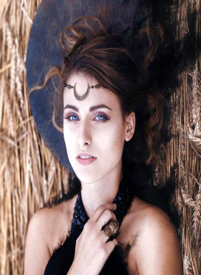 Olbye Moon Head Chain Black Raw Crystal Headband Boho Hair Piece for Women and Girls Personalize Hair Chain - Image 3