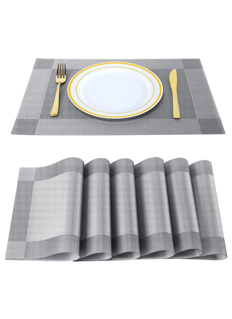 CityRiya-Long Placemats Set of 6 Heat Resistant Table Mats 45*30cm Placemats Washable Placemats for Kitchen Dining Table Non-Slip PVC Table Mats Place Mats for Dining Table, Woven Vinyl Dinner Mats  - Image 1