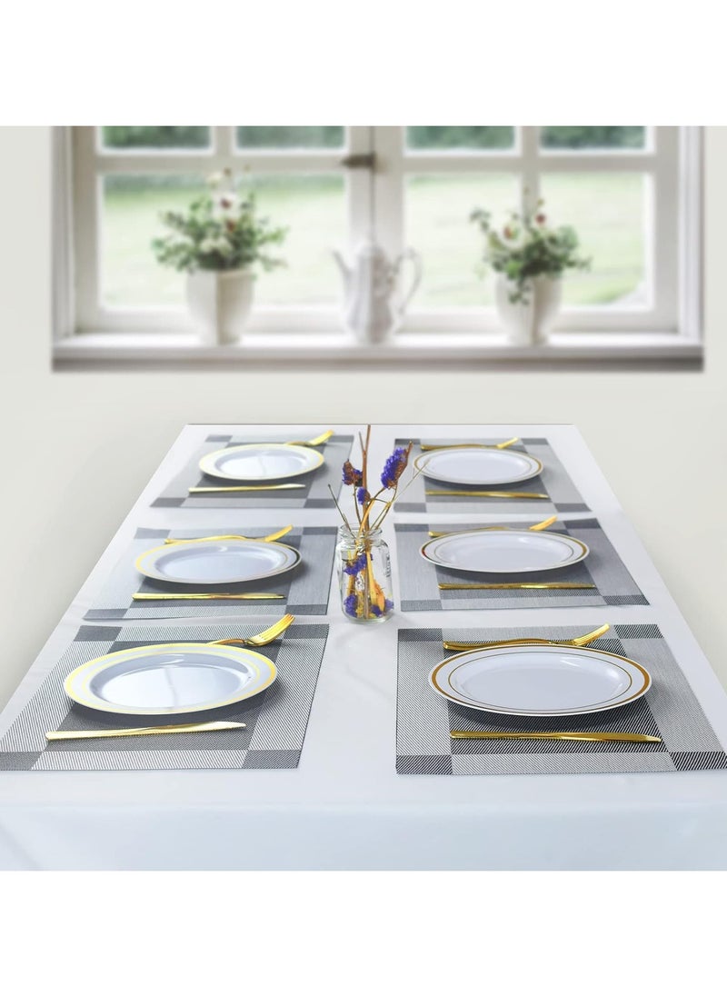 CityRiya-Long Placemats Set of 6 Heat Resistant Table Mats 45*30cm Placemats Washable Placemats for Kitchen Dining Table Non-Slip PVC Table Mats Place Mats for Dining Table, Woven Vinyl Dinner Mats  - Image 2