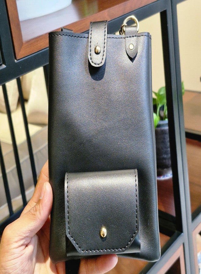 IMARS Black Vegan Leather Sling Mobile Bag - Elegant Crossbody Pouch with Golden Chain & Earbuds Pocket - Image 3