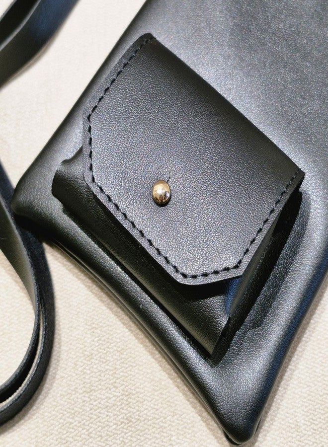 IMARS Black Vegan Leather Sling Mobile Bag - Elegant Crossbody Pouch with Golden Chain & Earbuds Pocket - Image 5