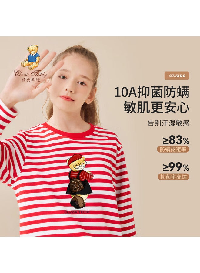 Classic Teddy Children's Long Sleeve T-shirt Uni Kids Spring Casual Crew Neck Red Size 130