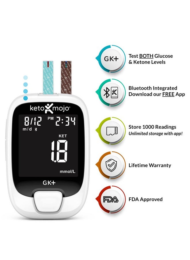 Keto-Mojo KETO-MOJO GK+ Bluetooth Glucose & Ketone Testing Kit + Free APP for Ketosis & Diabetes Management. 20 Blood Test Strips (10 Each), Meter, 20 Lancets, Lancing Device, and Control Solutions  - Image 2