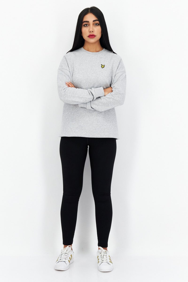 Lyle & Scott Women Crew Neck Embroidered Logo Sweatshirt, Grey Heather - Image 4