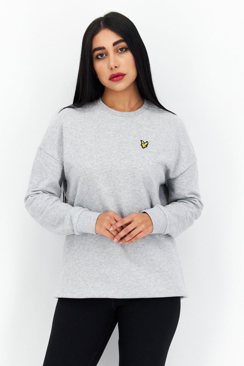 Lyle & Scott Women Crew Neck Embroidered Logo Sweatshirt, Grey Heather - Image 1