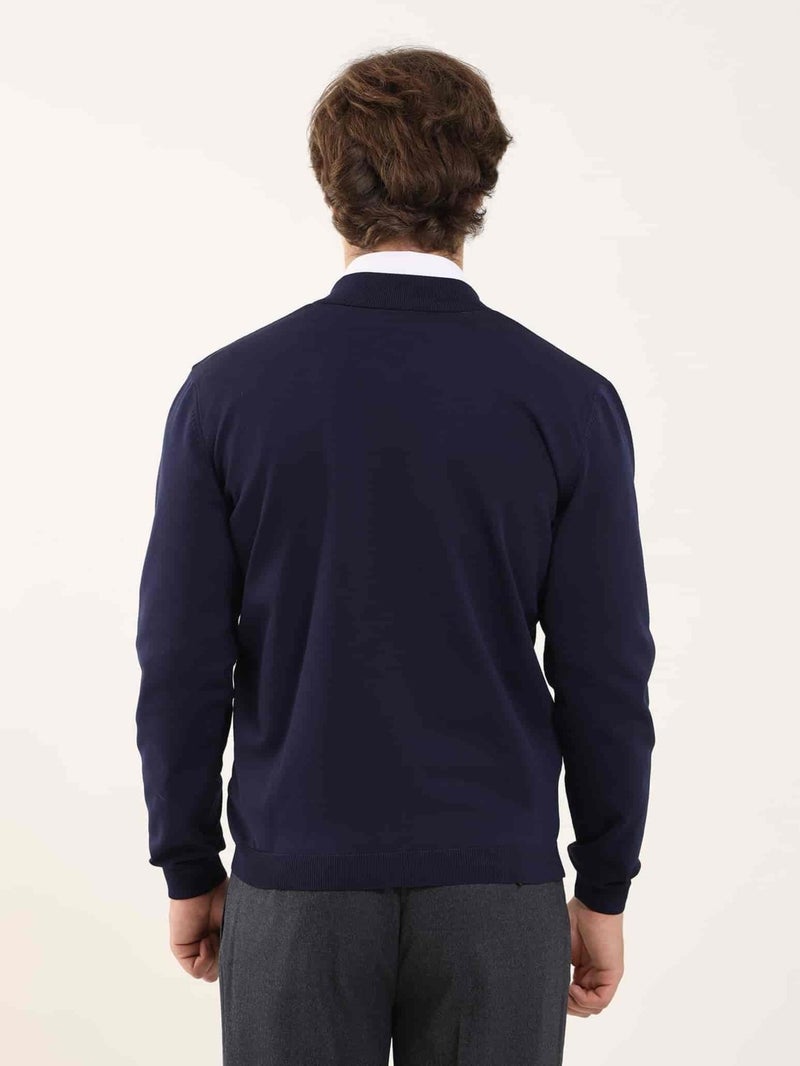 Dufy سويتر رجالي بومبر بقلنسوة بسيط Slim Fit باللون الأزرق البحري - 96347  - Image 5