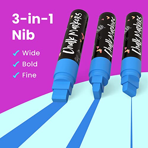 Chalkola Neon Car Window Markers - 10 Chalk Pens (with Gold, Silver) - 3 in 1 Nib, 15mm Jumbo Tip - Washable Liquid Chalk Markers for Blackboard, Chalkboard, Glass, Cars - Erasable Window Glass Pens - Image 3