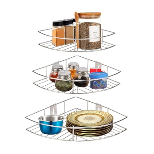TechSrmaji 3-Corner Shelf Spice Rack Organizer, 3-Tier Wall Mounted Storage Shelf, Stainless Steel Wall Rack for Shampoo/Soap (Pack of 3) - Image 1