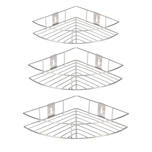 TechSrmaji 3-Corner Shelf Spice Rack Organizer, 3-Tier Wall Mounted Storage Shelf, Stainless Steel Wall Rack for Shampoo/Soap (Pack of 3) - Image 5