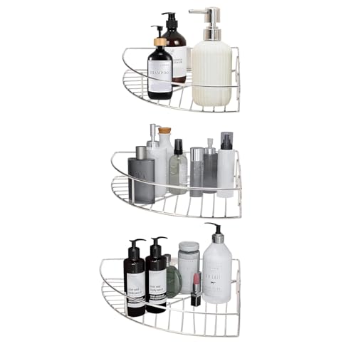 TechSrmaji 3-Corner Shelf Spice Rack Organizer, 3-Tier Wall Mounted Storage Shelf, Stainless Steel Wall Rack for Shampoo/Soap (Pack of 3) - Image 4