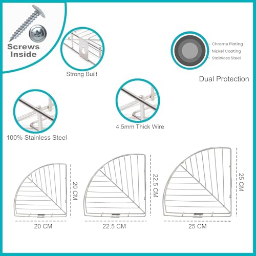 TechSrmaji 3-Corner Shelf Spice Rack Organizer, 3-Tier Wall Mounted Storage Shelf, Stainless Steel Wall Rack for Shampoo/Soap (Pack of 3) - Image 3