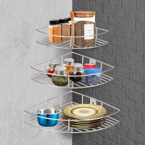 TechSrmaji 3-Corner Shelf Spice Rack Organizer, 3-Tier Wall Mounted Storage Shelf, Stainless Steel Wall Rack for Shampoo/Soap (Pack of 3) - Image 2
