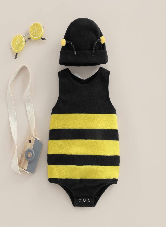 MERSARIPHY Infant Baby Outfits Girl Boy Cartoon Bees Romper Baby Halloween Costumes Fall Clothes with Hat (Stripes, 6-12 Months) - Image 4
